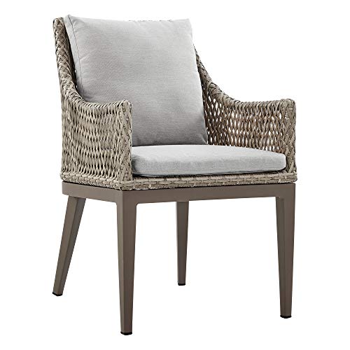 Armen Living Silvana Outdoor Patio Wicker Aluminum Dining Chair Set of 2 Grey