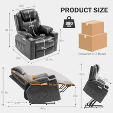 UOPYNE Large Lay Flat Power Lift Recliner Chair with Heat and Massage, Leather Electric Reclining Sofa with Remote Control, Cup Holder, USB Type C Charging Ports, Gray