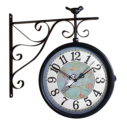 ERTTGWGF Double-Sided Arabic Numeral, 360° European Retro Rotating Clock Decoration, Suitable for Corridor, Outdoor, Entrance Decoration
