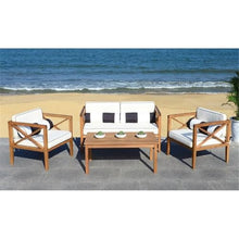 Safavieh PAT7031A Collection Nunzio Teak and White and Navy 4 Pc Accent Pillows Outdoor Set