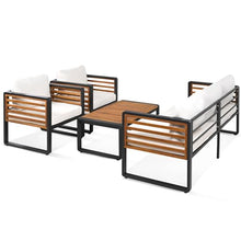 Merax Large Size 4-Pieces Outdoor Wood Sofa, Conversation Set for 5 Person, with Removable Cushions, Waterproof & UV-Resistant, Modern Patio Garden Set, Beige