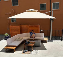 PURPLE LEAF Cantilever Outdoor Umbrella 9' x 9' Square Double Top, Beige
