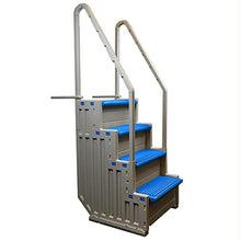 Confer Plastics Step-1X with 8000X Ground to Step Ladder: Above Ground Entry System, Dual Handrails, Slip-Resistant Steps, Supports 300 lbs, Easy Install – Made in USA, Warm Grey with Blue Step-1X