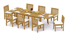 TeakStation 8 Seater Grade-A Teak Wood 9 Pc Dining Set: 122" Atnas Double Extension Rectangle Table and 8 Devon Armless Chairs #31DV2800