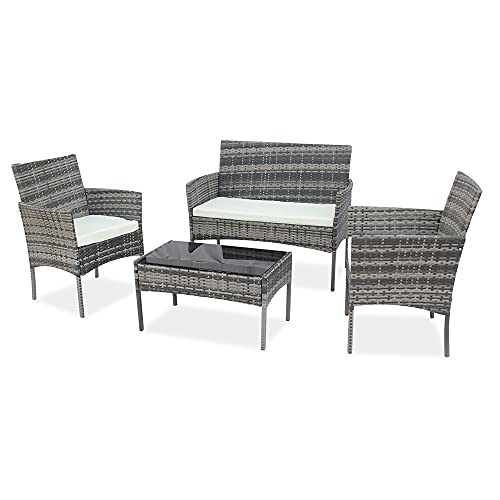 DUYHBAWRS Three Colors Patio Furniture Set Outdoor Living Room Balcony Rattan Four-Piece-Brown(D)