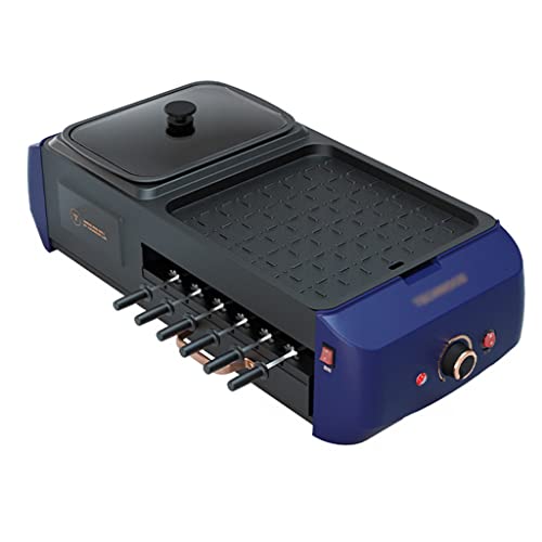 YYDS Hot Pot Smokeless Electric Barbecue Grill Hot Pot Integrated Household Barbecue Pot Automatic Rotation Worry-Free Skewers Electric Grill (Color : Blue)
