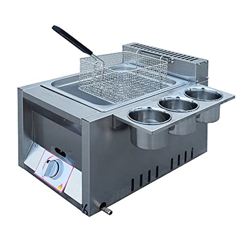Dntum Commercial Countertop Gas Fryer Commercial Multi-Function Gas Fryer with Condiment Trough and Frying Baskets Adjustable Firepower, Detachable and Washable Stainless Steel