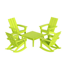 WO Home Furniture Patio Rocking Chair Modern 5 PCS HDPE Outdoor Rocking Furniture Set, Lime
