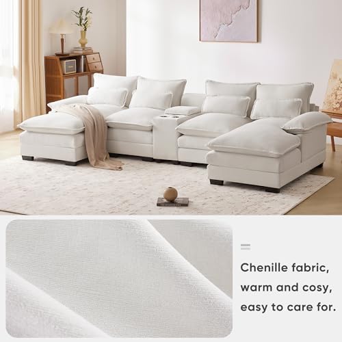 FANYE Multifunctional Modular Sectional Sofa with Storage, Cupholders, USB Ports White 123