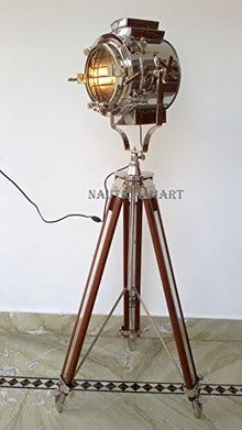 Hollywood Chrome Finish Wooden Tripod Floor Lamp Search Light for Living Room by Nauticalmart
