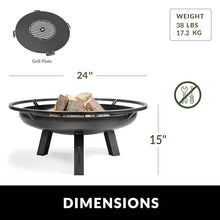 Ember 24" Cooking Fire Pit with Grill Plate Attachment, Wood Burning Fireplace for Backyard Grilling Campfire for Camping, Medium Outdoor Medium Steel Firepit by Good Directions
