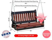 Mission Poly Lumber Wood 5FT Porch Swing Amish Craftsmandship Made in USA HDPE with No Wood fibers 1000 lbs Limit. Stainless Steel Hardware.Signature Design for Patio Outdoor Backyard Garden Park