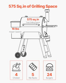 VEVOR Wood Pellet Grill Smoker, 8 in 1 BBQ Grills for Outdoor Cooking, 575 Square Inches Cook Area Electric Smokers, with WiFi-app Control, LCD Screen Controller, Meat Probe, 500°F Max Temperature