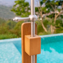Cambridge Casual Dussi Teak Wood Outdoor Freestanding Pool Shower, Teak Wood, Adjustable Outdoor Head Rain Shower, Perfect for Pool, Beach, and Backyard