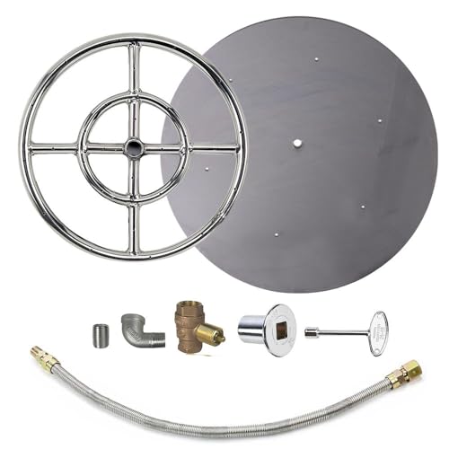 Spotix AFG Match Lit Fire Pit Burner Kit (SS-FR-12KIT-PAN-NG-MSCB), Round, 12-Inch Burner, 18-Inch Flat Pan, Propane, Polished Chrome, with Flange, Key, Valve, Flex Line and Fittings