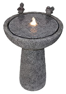 27" H Natural Finish Bird Bath Fountain Outdoor with Warm White LED
