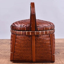 FENOKD Picnic Basket Bamboo Woven Retro Portable Basket Handmade Tea Set Storage Organizer Household Picnic Box for Snacks Desserts Cookies Outdoor Camping，