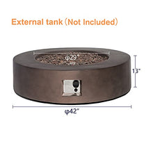 SUNBURY Outdoor Propane Burning Fire Pit, Circular Dark Brown Patio Fire Table 50,000 BTU w Lava Rocks, Glass Wind Guard, Waterproof Cover