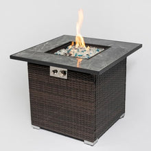 30 Inch Propane Gas Fire Pit Table with Ceramic Tile Top and Wicker Base for Patio Garden Deck Outdoor Gatherings