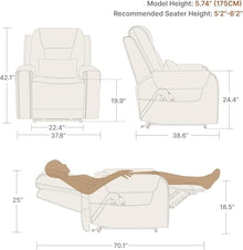 Oversized Light Grey Power Lift Recliner with Massage Heat & USB Ports