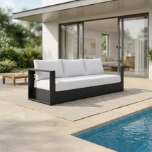 Outdoor Escape Powder-Coated Aluminum Outdoor Sofa with Thick Cushions, Patio Couch for Outdoor Patio Furniture and Seating, Gray White