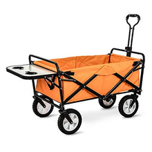 Folding Garden Trolley Cart Heavy Duty Wagon for Outdoor Camping Picnic Fishing Multi-Function Sping Cart with Table Board Load:80kg (Orange)