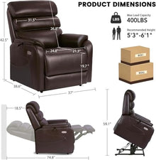 Electric Leather Lift Recliner Chair with Heat & Massage, Dark Brown