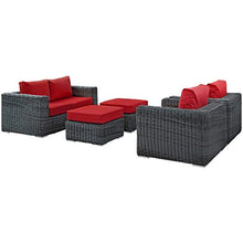 Modern Contemporary Outdoor Patio Lounge Sectional Sofa Set, Rattan Wicker, Grey Red