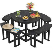 DWVO 38" Round Metal Picnic Table with Umbrella Hole,