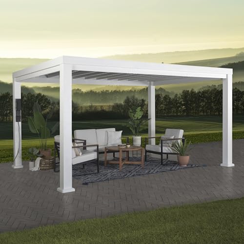 Backyard Discovery Windham 14' x 12' Galvanized Steel Pergola Kit with Shade Sail Canopy White