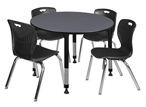 Regency Height Adjustable Classroom Table Set with Four 18" Andy Chairs Grey/Black