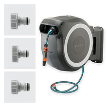 Gardena Wall-Mounted Hose Box Rollup M/L (White) 25 m: Automatic Hose Reel for Medium-Sized to Large Gardens, Includes 25 m Gardena Hose & Mounting Kit