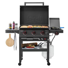 Feasto 28-Inch 3 Burner Propane Flat Top Grill with Hood and Side Burner