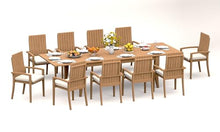 TeakStation 10 Seater Grade-A Teak Wood 11 Pc Dining Set: 122" Atnas Double Extension Rectangle Table and 10 Goa Stackng Arm Chairs #31GO2810