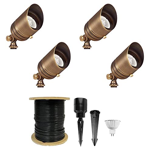VOLT 12V Brass Fat Boy LED Outdoor Spotlight 4-Pack Expansion Kit (Bronze)