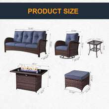 KHOLH 10-Piece Outdoor Patio Furniture Set with Fire Pit Table, Brown/Navy Blue