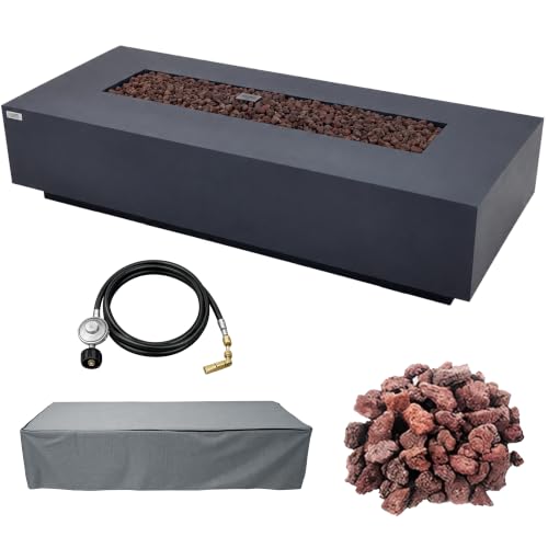 AMS 72" Rectangular Cast Concrete Natural Gas Fire Pit Table (Dark Gray)