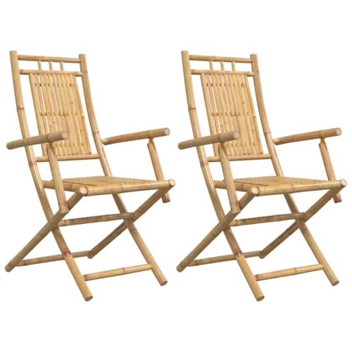 KUPTYERFG Foldable Bamboo Garden Chair Set of 2 Sling Patio Chairs