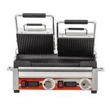 10″ X 18″ DOUBLE PANINI GRILL WITH TOP AND BOTTOM GROOVED GRILL SURFACE WITH TIMER