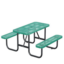 Heavy Duty Picnic Table with Umbrella Hole, Expanded Meta Outdoor Metal Patio Dining Table & Outdoor Bench Set, Steel Mesh Dining Furniture for Garden, Lawn, Patio (4FT Rectangular Table/ Green)