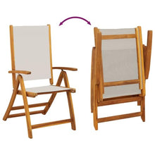 LPERTGFHU Set of 4 Folding Garden Chairs, Solid Acacia Wood and Textilene, Adjustable Reclining Patio Seating for Backyard, Terrace, and Balcony, Grey