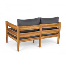Christopher Knight Home Kayim Patio Loveseat Coffee Table Set with Curved Arm and Backrest, Acacia Wood Conversation Sofa Chat Set, Outdoor Furniture Set for Backyard Deck, Light Teak+Dark Gray