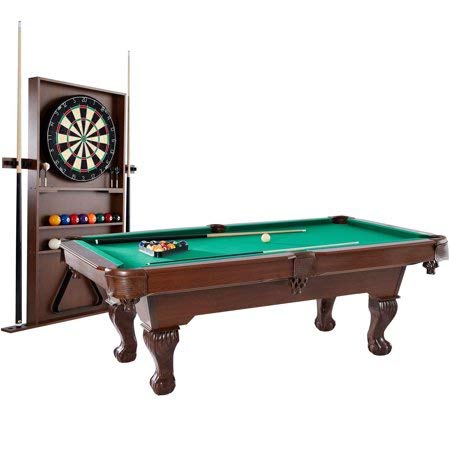 BARRINGTON 90" Ball and Claw Leg Pool Table with Cue Rack and Dartboard Set Green Cloth