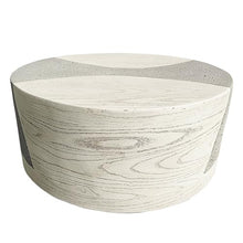 FESTIVITY Indoor & Outdoor Round MGO Coffee & Side Table Set with a Natural Stone & Wood-Look Finish for Patio, Living Room, Balcony, Deck, or Backyard (Ivory Oak Travertine)