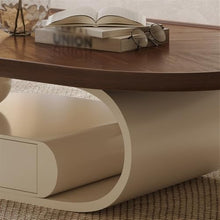 Hhaoran-9863 Side End Table Walnut Wood Grain Oval Coffee Table, Modern Minimalist Design for Living Room, Luxury Home Furniture Accent Coffee Table for Living Room Bedroom Office(130cm)