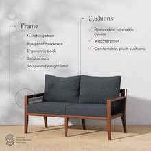 Nathan James Freya Bohemian Wood Loveseat Dark Acacia Wood/Dark Gray Cushion