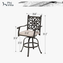 PHI VILLA Outdoor Bar Stools Swivel Set of 2,Cast Aluminum Patio Bar