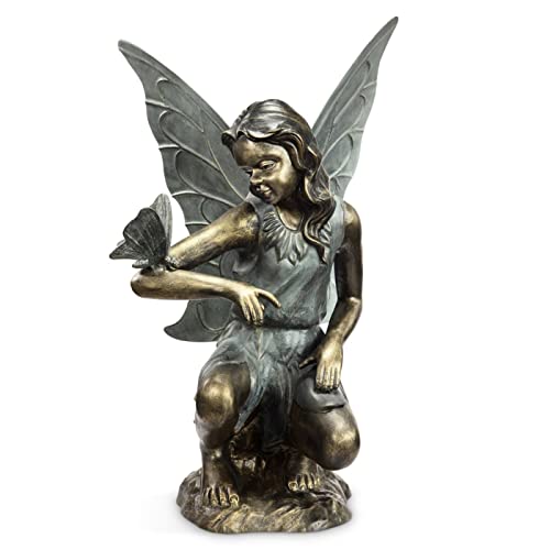 Green Vista Water Gardens Fairy with Butterfly Metal Garden Statue Silver