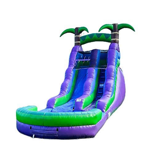 JumpOrange HeroKiddo 16’ Purple Tropical Water Slide Inflatable with Pool Purple Green