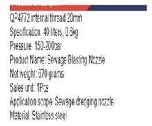 Arionyx Internal Thread 20mm Pipeline Dredging High-Pressure Sewer Dredging Urban Dredging Machine Rotating Nozzle with Chain
